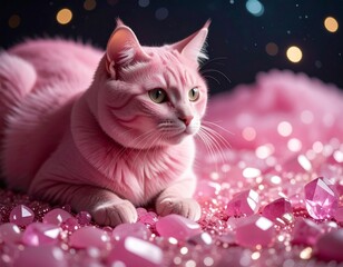 ピンク色の猫とローズクオーツ