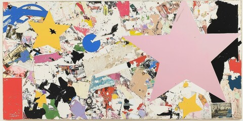 Fototapeta premium A chaotic arrangement of pink and yellow stars adds excitement to the piece. 