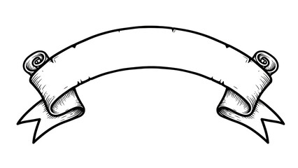 Handdrawn Vintage White Banner Outline On Black Background
