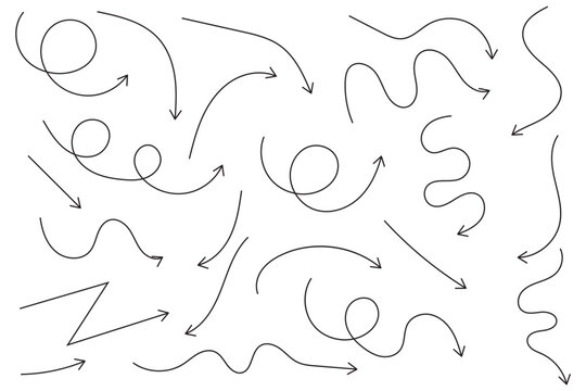 Set of black arrows hand drawn on white background