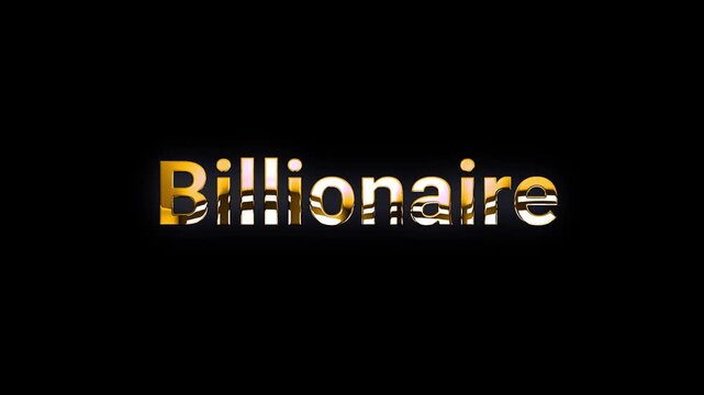 Billionaire text design with golden glow light animation black background video
