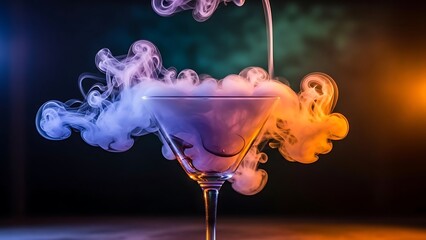 A captivating martini glass filled with colorful smoke, creating an ethereal and mysterious drink