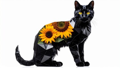 ブラックダイヤモンドのひまわり柄の猫