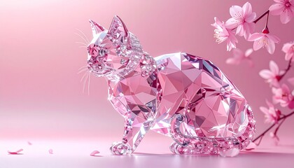 ダイヤでできた桜色の猫