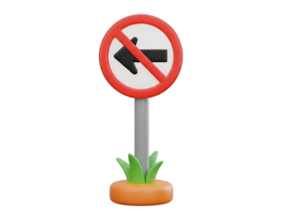 No left turn sign isolated on transparent background