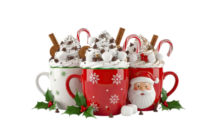 Festive Hot Chocolate Mugs with Christmas Decorations