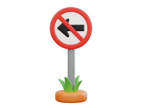 No left turn sign isolated on transparent background - Powered by Adobe