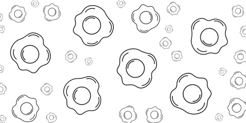 Simple Outline Fried Eggs Seamless Pattern Background, Doodle Style