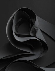 Artistic Black Paper Abstract Curves and Textures on Dark Background
