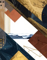 Abstract Geometric Composition with Gold and Earthy Tones