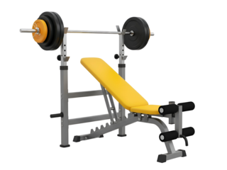 Adjustable weight bench with weights isolated on transparent background