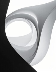 Abstract Design of Curved White and Black Paper Shapes and Forms