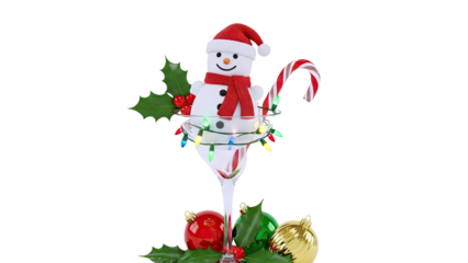 Festive Snowman in Martini Glass with Christmas Decorations