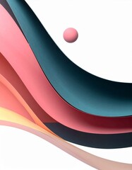 Abstract Waves and Sphere in Soft Pastel Color Palette Design