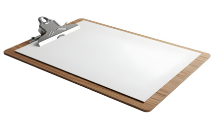 Clipboard with blank paper isolated on transparent background