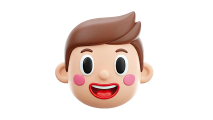 3D Cartoon Boy's Face with Smiling Expression