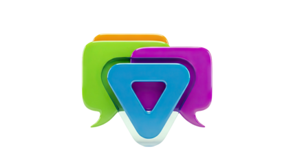 Colorful 3D Speech Bubbles with Triangle Icon