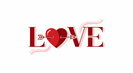 Stylish 'LOVE' typography with a red heart pierced by an arrow, symbolizing romance and affection. Perfect for Valentine's Day.