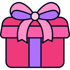 Pink Gift Box with Bow Icon Illustration