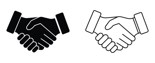 Fototapeta premium Handshake icon vector, black and white thin line business handshake illustration, partnership trust agreement symbol for UI and branding.