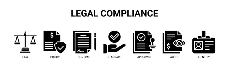 Fototapeta premium Legal Compliance web banner icon vector illustration concept for business with icon of law, policy, contract, standard, approved, audit, and identity.