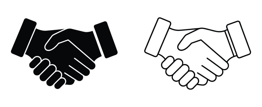 Handshake icon vector, black and white thin line business handshake illustration, partnership trust agreement symbol for UI and branding.