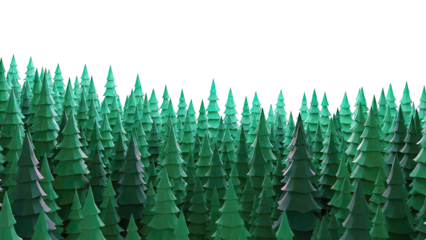 Dense forest of stylized green pine trees