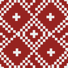 Seamless geometric pattern with red 3d swiss cross icons and medical first aid signs for emergency hospital pharmacy and healthcare vector design