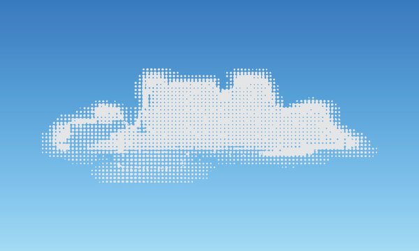 A stylized pixelated cloud illustration set against a blue sky background. Ideal for web design, digital art, and tech-related projects.