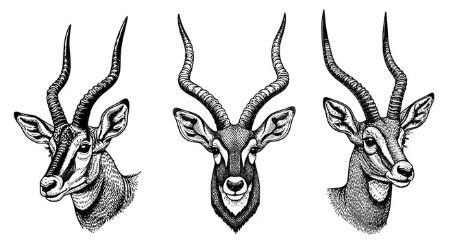 Antelope head engraving illustration for premium wildlife logo