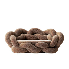 Knot Sofa: A unique, braided-rope sofa, offering both comfort and modern design, serves as the centerpiece of a room. Its textured surface invites touch.