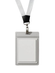 Identity in Focus: A blank identification badge, hanging with its lanyard, ready to represent and identify, showcasing clarity and simplicity for any purpose.