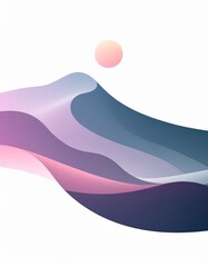 Abstract Landscape with Soft Waves and Rising Sun in Pastel Tones