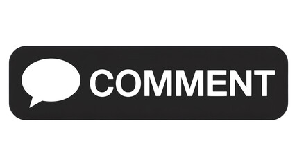A minimalist digital comment button with a speech bubble icon on a dark grey background for social media interaction and online feedback