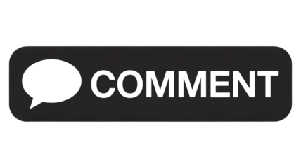 A minimalist digital comment button with a speech bubble icon on a dark grey background for social media interaction and online feedback