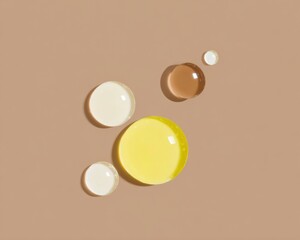 Abstract oil bubbles floating on a mocha mocha mousse gradient background for luxury skincare marketing and cosmetic advertising with elegant copy space for text