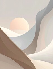 Abstract Landscape with Soft Curves and Gentle Sunset in Pastel Tones