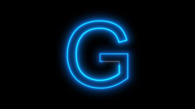 Glowing neon Blue English letter G animation on a black background. Modern neon typography perfect for logo reveals, titles, intros, education, branding, motion graphics, and futuristic designs.