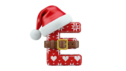 3D Letter E with Santa Hat and Belt, Christmas Theme