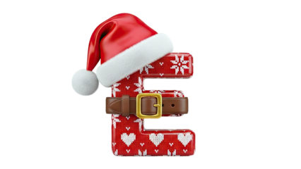 3D Letter E with Santa Hat and Belt, Christmas Theme