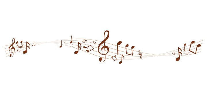 Musical note wave. Music notes melody on white background.vector sheet music round frame - musical notes melody 