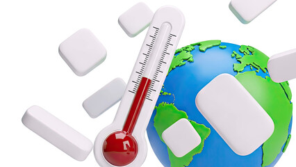 Global Warming Concept: Thermometer and Earth with Cooling Elements