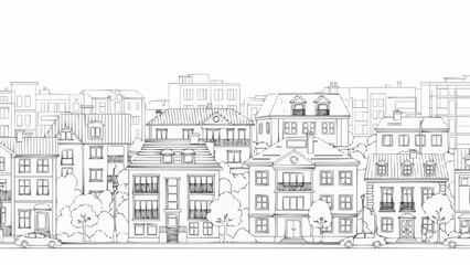 Fototapeta premium Seamless Row of Townhouses Architectural Sketch.