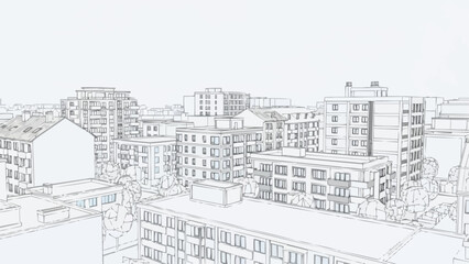 Fototapeta premium Cityscape Sketch Drawing Buildings Architecture Urban Scene.