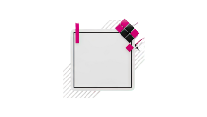 Geometric frame with pink and black cubes on white background
