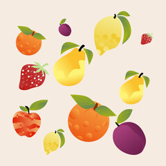 Abstract Colorful Organic Illustration with Floral and Fruit Shapes in Modern Gradient Style