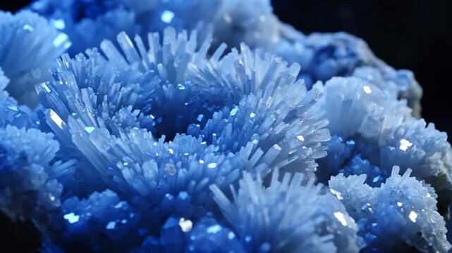 Close-up of a Beautiful Blue Aragonite Crystal Cluster