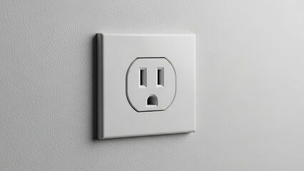 Close-up view of standard wall power outlet with surprised expression face on white background