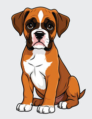 061-33-Boxer puppy sitting, a cute cartoon drawing of a young domestic animal © Lev