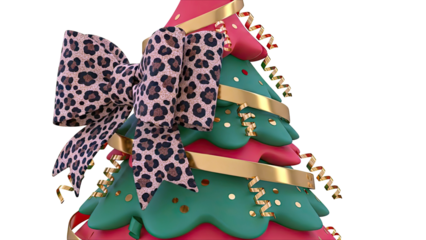 Festive Christmas Tree with Leopard Print Bow and Gold Accents